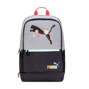 NEW PUMA Kids Unisex Eclipse Gray Black Floral Backpack 18.5"
